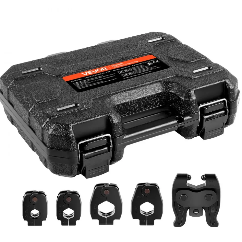 VEVOR 5PCS VUS Pressing Kit, 4PCS Press Rings (1/2", 3/4", 1", 1-1/4") & R8 Actuator - Compatible with ProPress Copper Pipes, Work with 32KN Standard Press Tools for 180° Operation