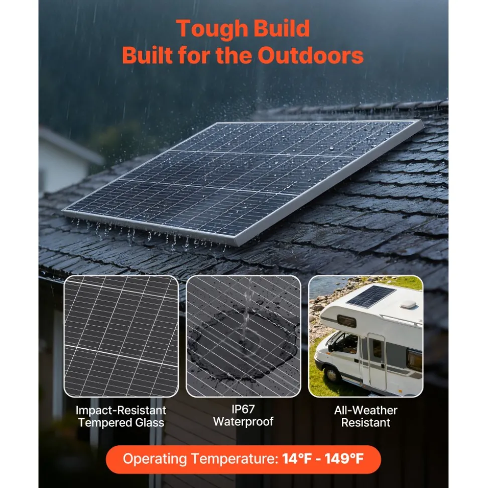 VEVOR 2PCS 100W Bifacial Solar Panels, 23% High-Efficiency N-Type Monocrystalline PV Module with MC4 Output & Aluminum Frame, IP67 Waterproof Solar Panel for Car Boat RV Flat Rooftop Off-Grid