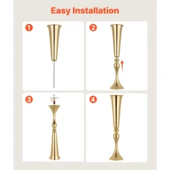 VEVOR 12 PCS Wedding Flower Vase, 21.7 in Tall Trumpet Flower Table Centerpieces, Banquet Vases Easy Installation, Electroplated Versatile Arrangement Stand for Party Events Home Decor Reception, Gold