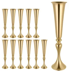 VEVOR 12 PCS Wedding Flower Vase, 21.7 in Tall Trumpet Flower Table Centerpieces, Banquet Vases Easy Installation, Electroplated Versatile Arrangement Stand for Party Events Home Decor Reception, Gold