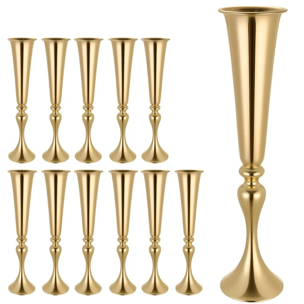 VEVOR 12 PCS Wedding Flower Vase, 21.7 in Tall Trumpet Flower Table Centerpieces, Banquet Vases Easy Installation, Electroplated Versatile Arrangement Stand for Party Events Home Decor Reception, Gold