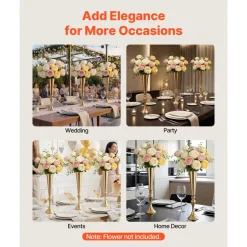 VEVOR 12 PCS Wedding Flower Vase, 21.7 in Tall Trumpet Flower Table Centerpieces, Banquet Vases Easy Installation, Electroplated Versatile Arrangement Stand for Party Events Home Decor Reception, Gold