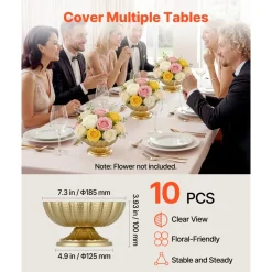VEVOR 10 PCS Wedding Flower Vase, 4.7 in Mini Flower Table Centerpieces, Small Floral Bowl Decorative Easy Installation, Versatile Arrangement Stand for Party Events Home Decor Reception, Gold