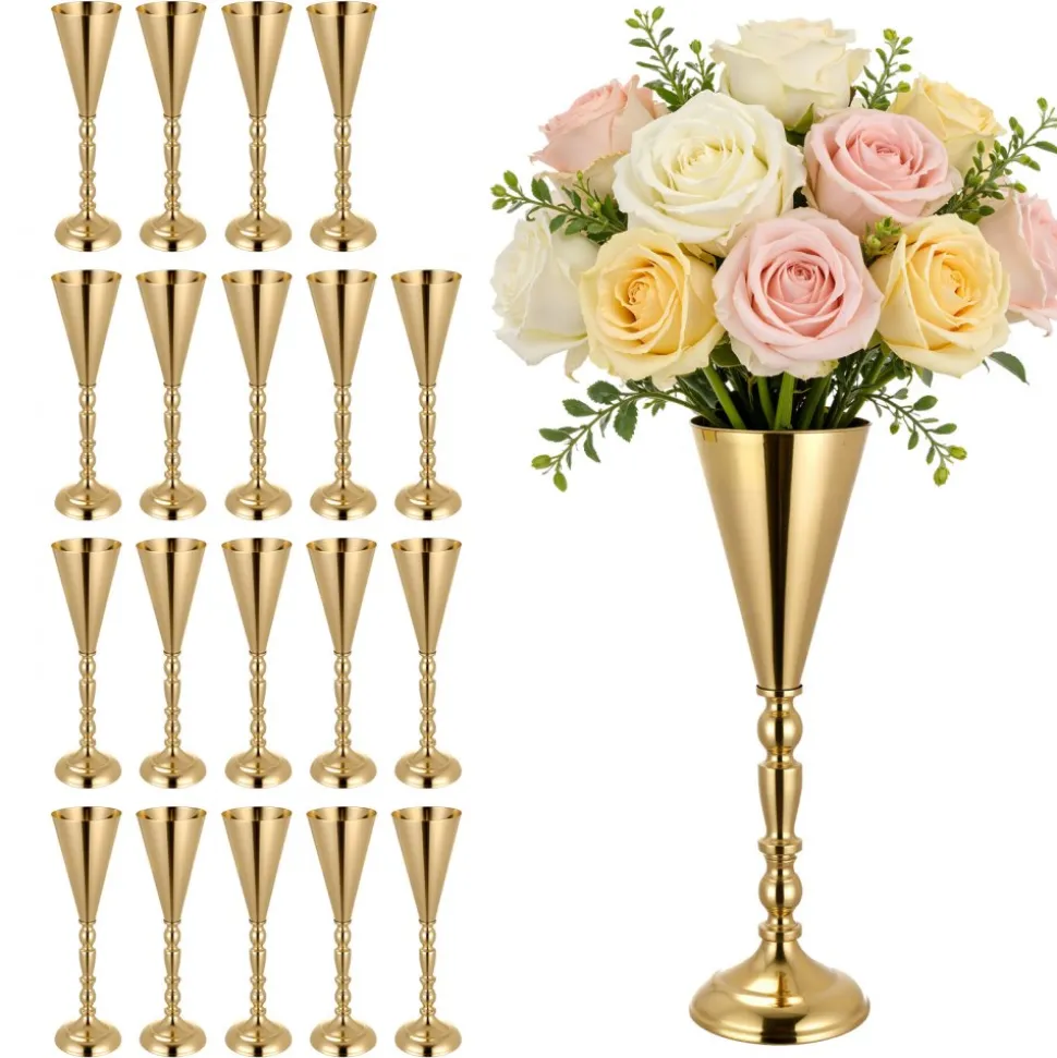 VEVOR 20 PCS Wedding Flower Vase, 16.9 in Tall Trumpet Flower Table Centerpieces, Banquet Vases Easy Installation, Electroplated Versatile Arrangement Stand for Party Events Home Decor Reception, Gold
