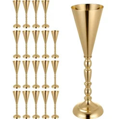 VEVOR 20 PCS Wedding Flower Vase, 16.9 in Tall Trumpet Flower Table Centerpieces, Banquet Vases Easy Installation, Electroplated Versatile Arrangement Stand for Party Events Home Decor Reception, Gold