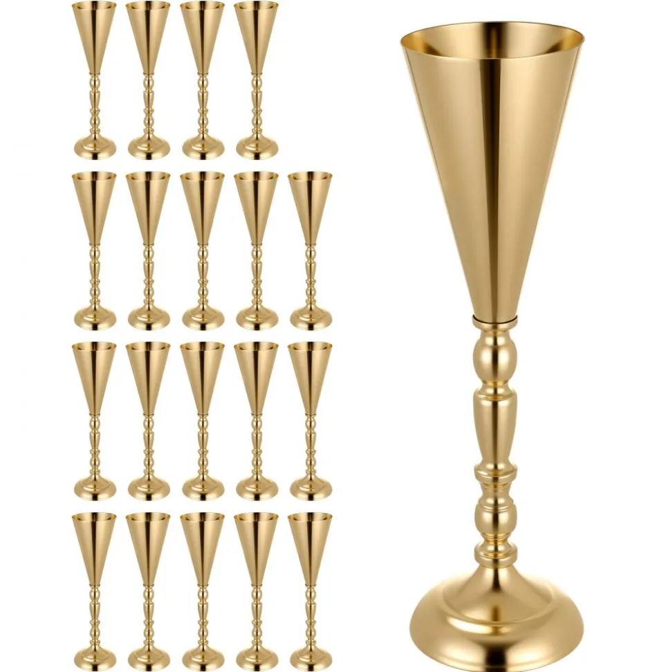 VEVOR 20 PCS Wedding Flower Vase, 16.9 in Tall Trumpet Flower Table Centerpieces, Banquet Vases Easy Installation, Electroplated Versatile Arrangement Stand for Party Events Home Decor Reception, Gold