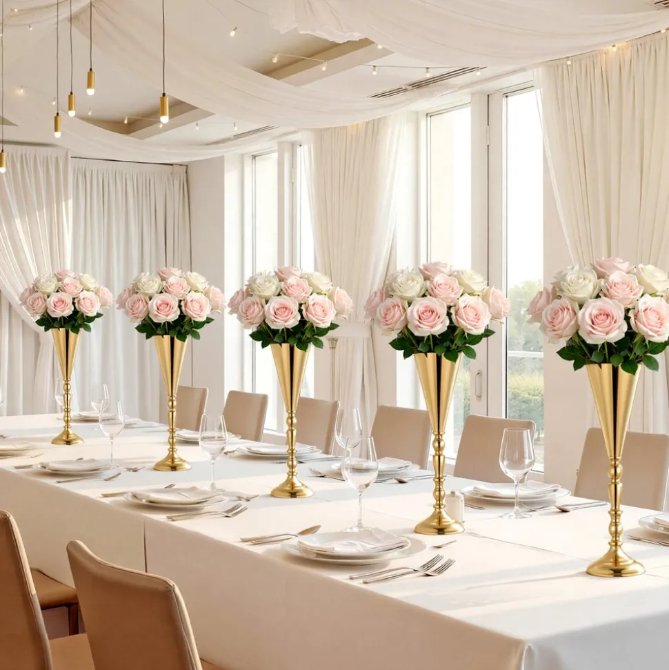 VEVOR 20 PCS Wedding Flower Vase, 16.9 in Tall Trumpet Flower Table Centerpieces, Banquet Vases Easy Installation, Electroplated Versatile Arrangement Stand for Party Events Home Decor Reception, Gold