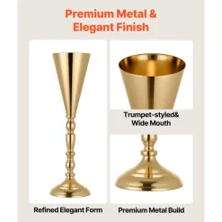 VEVOR 20 PCS Wedding Flower Vase, 16.9 in Tall Trumpet Flower Table Centerpieces, Banquet Vases Easy Installation, Electroplated Versatile Arrangement Stand for Party Events Home Decor Reception, Gold