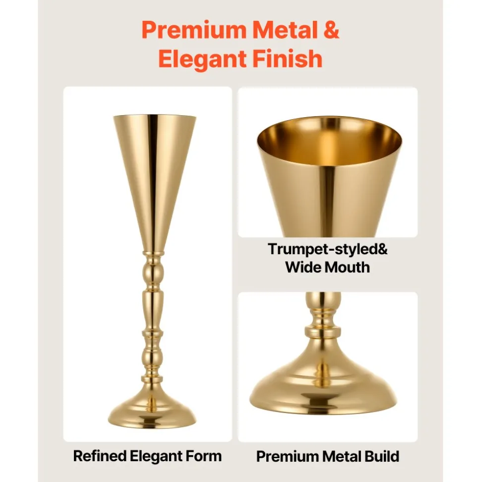 VEVOR 20 PCS Wedding Flower Vase, 16.9 in Tall Trumpet Flower Table Centerpieces, Banquet Vases Easy Installation, Electroplated Versatile Arrangement Stand for Party Events Home Decor Reception, Gold