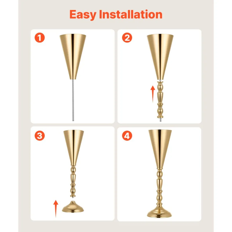 VEVOR 20 PCS Wedding Flower Vase, 16.9 in Tall Trumpet Flower Table Centerpieces, Banquet Vases Easy Installation, Electroplated Versatile Arrangement Stand for Party Events Home Decor Reception, Gold