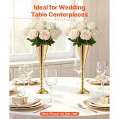 VEVOR 20 PCS Wedding Flower Vase, 16.9 in Tall Trumpet Flower Table Centerpieces, Banquet Vases Easy Installation, Electroplated Versatile Arrangement Stand for Party Events Home Decor Reception, Gold