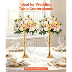 VEVOR 16 PCS Wedding Flower Vase, 15 in Tall Flower Table Centerpieces, Crystal Banquet Vases Easy Installation, Electroplated Versatile Arrangement Stand for Party Events Home Decor Reception, Gold
