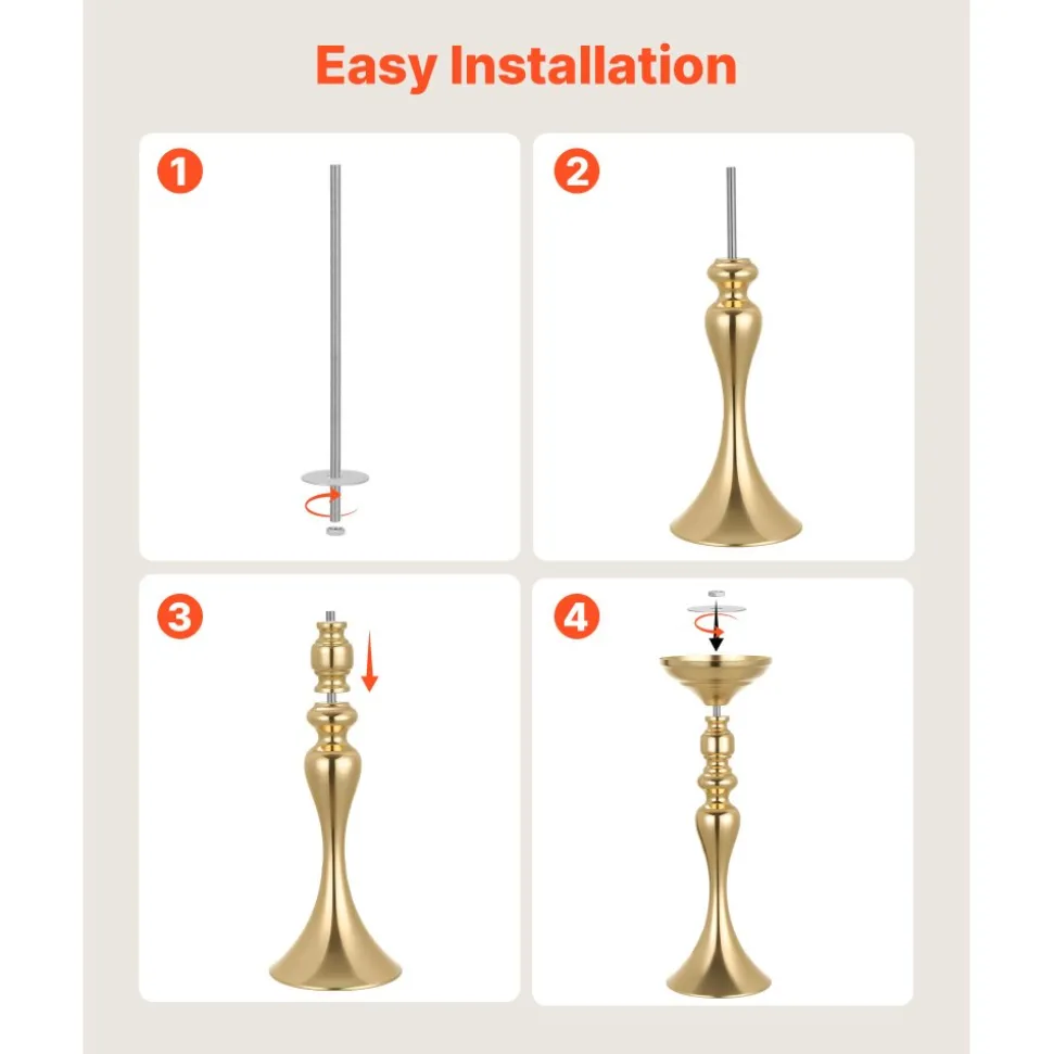 VEVOR 16 PCS Wedding Flower Vase, 15 in Tall Flower Table Centerpieces, Crystal Banquet Vases Easy Installation, Electroplated Versatile Arrangement Stand for Party Events Home Decor Reception, Gold