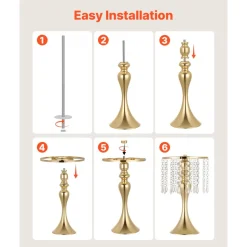 VEVOR 20 PCS Wedding Flower Vase, 13.4 in Tall Flower Table Centerpieces, Crystal Banquet Vases Easy Installation, Electroplated Finish, Versatile Arrangement Stand for Party Events Home Decor, Gold