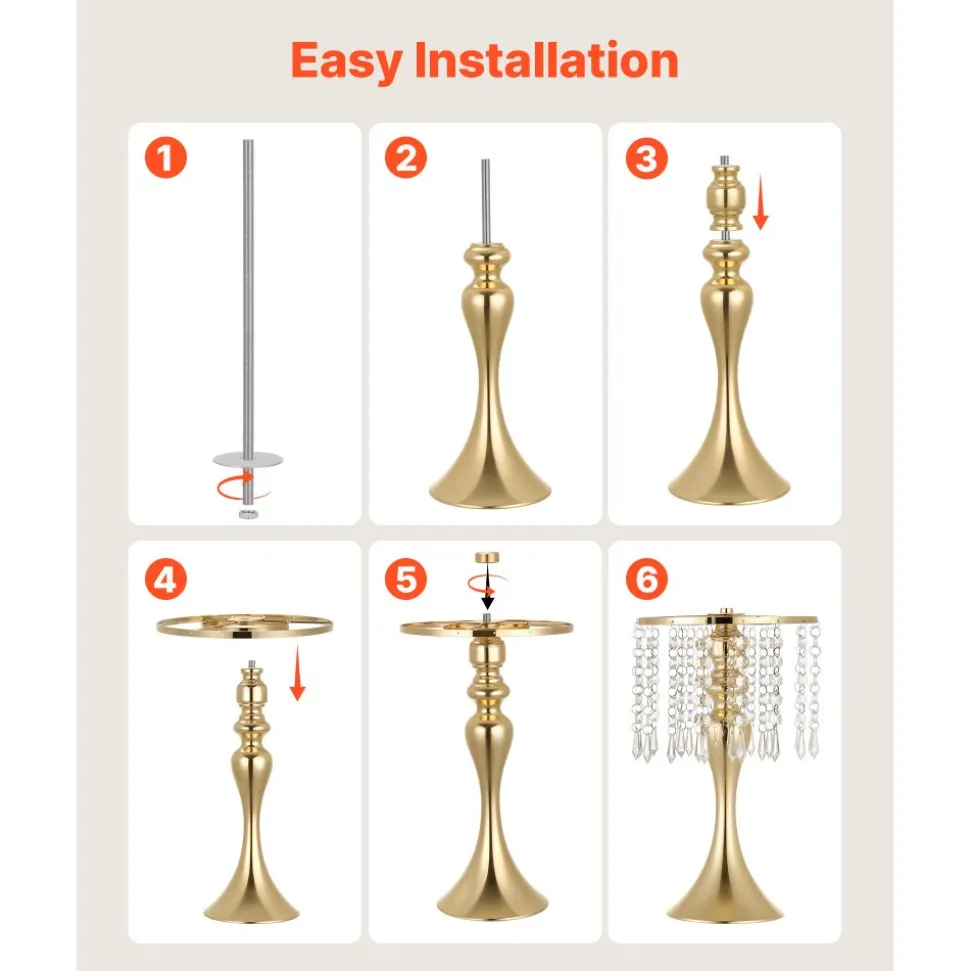 VEVOR 20 PCS Wedding Flower Vase, 13.4 in Tall Flower Table Centerpieces, Crystal Banquet Vases Easy Installation, Electroplated Finish, Versatile Arrangement Stand for Party Events Home Decor, Gold