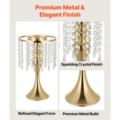 VEVOR 20 PCS Wedding Flower Vase, 13.4 in Tall Flower Table Centerpieces, Crystal Banquet Vases Easy Installation, Electroplated Finish, Versatile Arrangement Stand for Party Events Home Decor, Gold