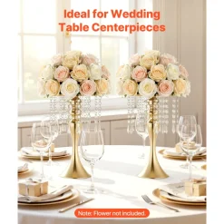 VEVOR 20 PCS Wedding Flower Vase, 13.4 in Tall Flower Table Centerpieces, Crystal Banquet Vases Easy Installation, Electroplated Finish, Versatile Arrangement Stand for Party Events Home Decor, Gold