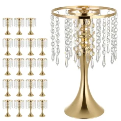VEVOR 20 PCS Wedding Flower Vase, 13.4 in Tall Flower Table Centerpieces, Crystal Banquet Vases Easy Installation, Electroplated Finish, Versatile Arrangement Stand for Party Events Home Decor, Gold