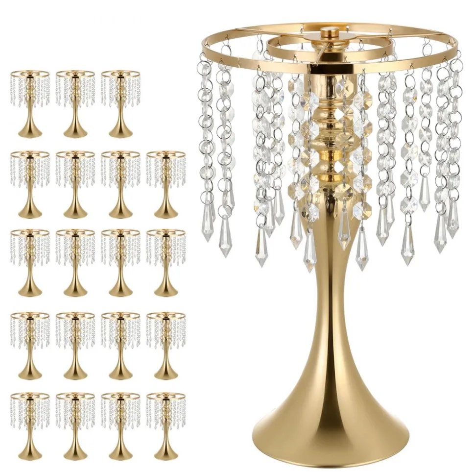 VEVOR 20 PCS Wedding Flower Vase, 13.4 in Tall Flower Table Centerpieces, Crystal Banquet Vases Easy Installation, Electroplated Finish, Versatile Arrangement Stand for Party Events Home Decor, Gold