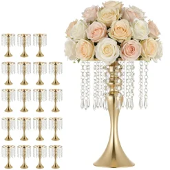 VEVOR 20 PCS Wedding Flower Vase, 13.4 in Tall Flower Table Centerpieces, Crystal Banquet Vases Easy Installation, Electroplated Finish, Versatile Arrangement Stand for Party Events Home Decor, Gold