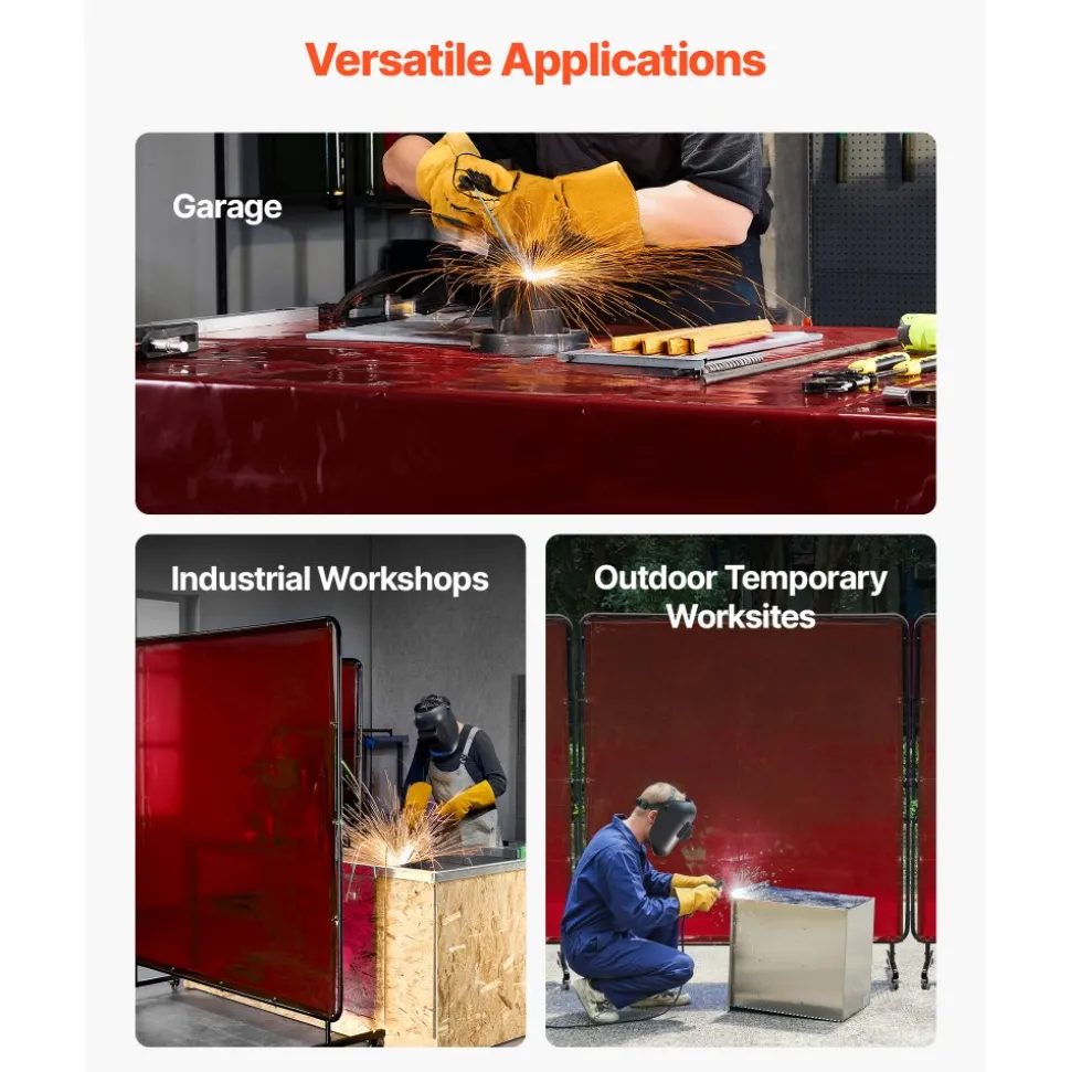 VEVOR 2PCS Welding Curtains, 6 x 8FT Welding Screen Curtain, Flame-Resistant Vinyl Safety Protective Screen with 6-Level UV Protection & Hanging Holes, Portable for Workshop/Industrial Use, Red