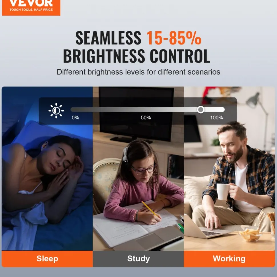 VEVOR 2PCS WiFi Smart Light Dimmer Switch, 100-250V AC Wi-Fi 2.4GHz, 15% to 85% Stepless Dimming LED Dimmable Smart Switch with Touch Panel, App Remote Control Voice Compatible with Alexa Google Home