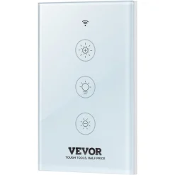VEVOR 2PCS WiFi Smart Light Dimmer Switch, 100-250V AC Wi-Fi 2.4GHz, 15% to 85% Stepless Dimming LED Dimmable Smart Switch with Touch Panel, App Remote Control Voice Compatible with Alexa Google Home