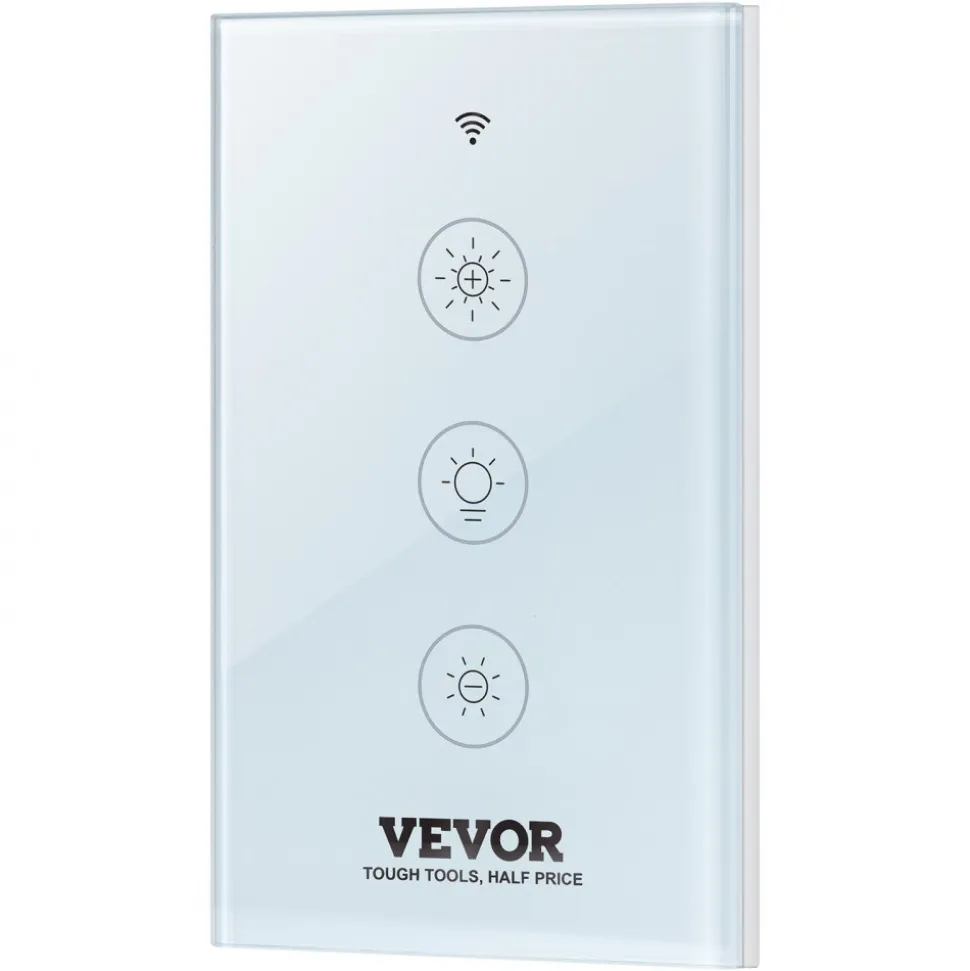 VEVOR 2PCS WiFi Smart Light Dimmer Switch, 100-250V AC Wi-Fi 2.4GHz, 15% to 85% Stepless Dimming LED Dimmable Smart Switch with Touch Panel, App Remote Control Voice Compatible with Alexa Google Home