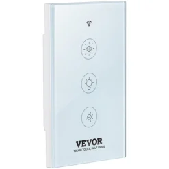 VEVOR 2PCS WiFi Smart Light Dimmer Switch, 100-250V AC Wi-Fi 2.4GHz, 15% to 85% Stepless Dimming LED Dimmable Smart Switch with Touch Panel, App Remote Control Voice Compatible with Alexa Google Home