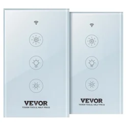 VEVOR 2PCS WiFi Smart Light Dimmer Switch, 100-250V AC Wi-Fi 2.4GHz, 15% to 85% Stepless Dimming LED Dimmable Smart Switch with Touch Panel, App Remote Control Voice Compatible with Alexa Google Home
