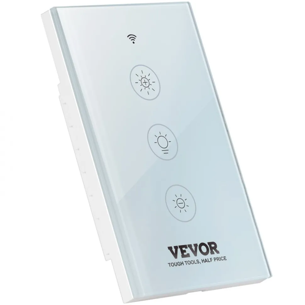 VEVOR 2PCS WiFi Smart Light Dimmer Switch, 100-250V AC Wi-Fi 2.4GHz, 15% to 85% Stepless Dimming LED Dimmable Smart Switch with Touch Panel, App Remote Control Voice Compatible with Alexa Google Home