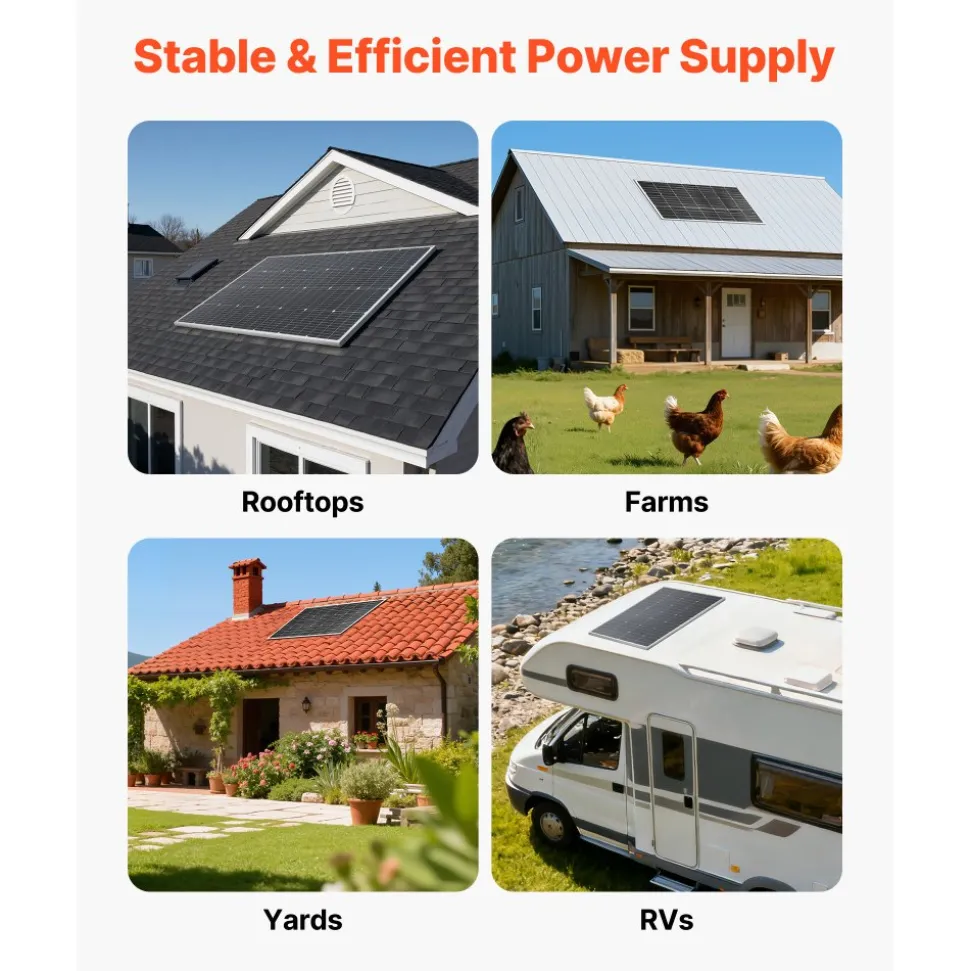 VEVOR 2PCS 100W Monocrystalline Solar Panels, 23% High-Efficiency Mono PV Module with Stable MC4 Output & Aluminum Frame, IP65 Waterproof Solar Panel for Car Boat RV Flat Rooftop Off-Grid Applications