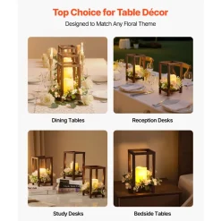 VEVOR 24 Pcs Wooden Wedding Lantern, Cedar Wood and Plastic Wooden Lantern Candle Holder, Rustic Decorative Home Centerpiece Ideal for Wedding Table Party Farmhouse Indoor Decor, Brown