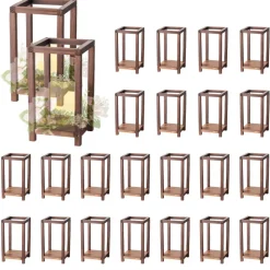 VEVOR 24 Pcs Wooden Wedding Lantern, Cedar Wood and Plastic Wooden Lantern Candle Holder, Rustic Decorative Home Centerpiece Ideal for Wedding Table Party Farmhouse Indoor Decor, Brown