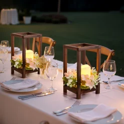 VEVOR 24 Pcs Wooden Wedding Lantern, Cedar Wood and Plastic Wooden Lantern Candle Holder, Rustic Decorative Home Centerpiece Ideal for Wedding Table Party Farmhouse Indoor Decor, Brown