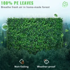 VEVOR 12PCS 24"x16" Grass Wall Panels for 32 SQ Feet, Boxwood Hedge Wall Panels, Artificial Grass Backdrop Wall 1.6", Privacy Hedge Screen UV Protected for Outdoor Indoor Garden Fence Backyard