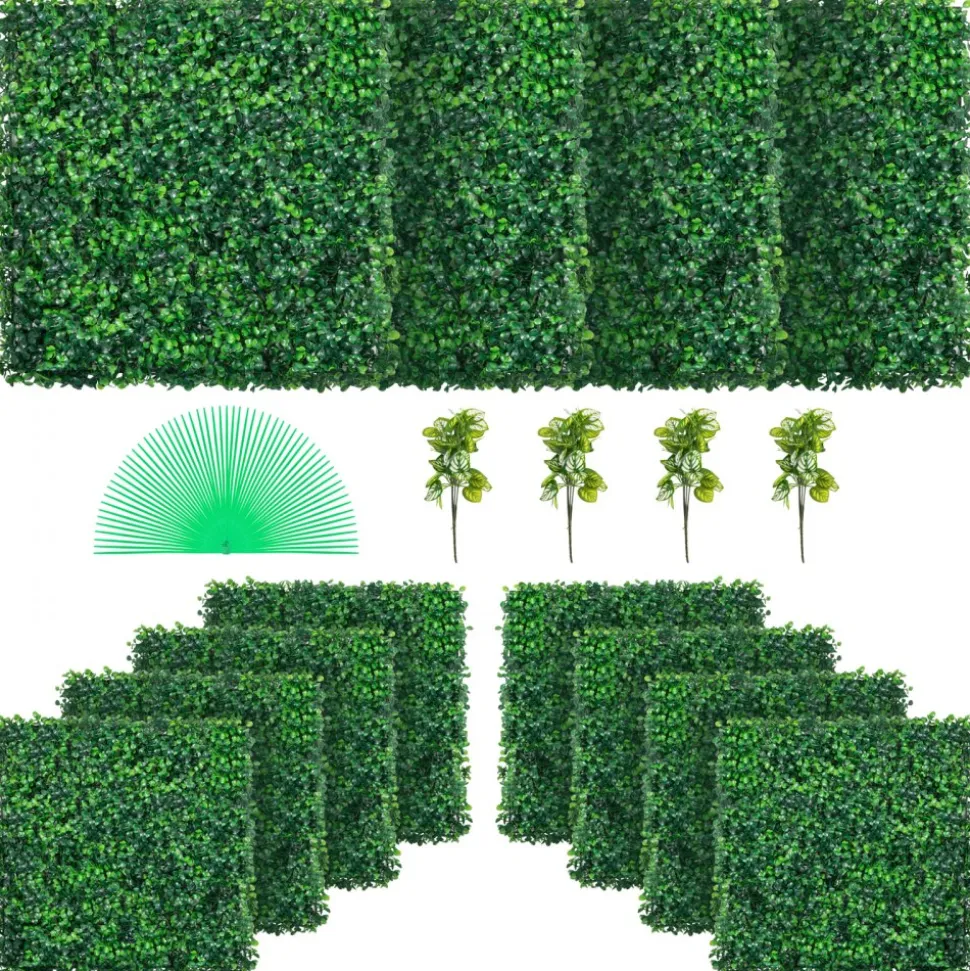 VEVOR 12PCS 20x20inch Artificial Boxwood Panels,Boxwood Hedge Wall Panels,Artificial Grass Backdrop Wall 1.6",Privacy Hedge Screen UV Protected for Outdoor Indoor Garden Fence Backyard