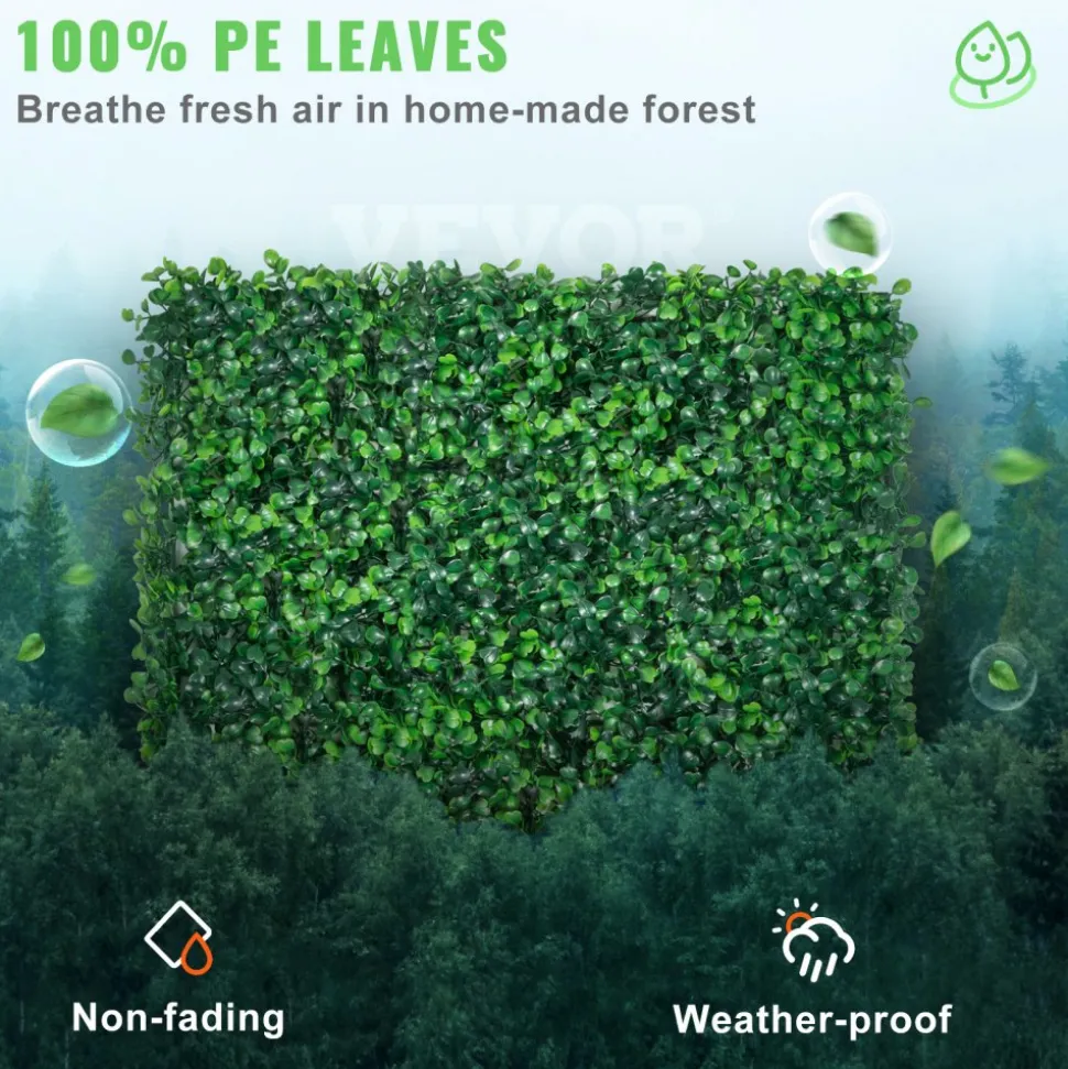 VEVOR 12PCS 20x20inch Artificial Boxwood Panels,Boxwood Hedge Wall Panels,Artificial Grass Backdrop Wall 1.6",Privacy Hedge Screen UV Protected for Outdoor Indoor Garden Fence Backyard