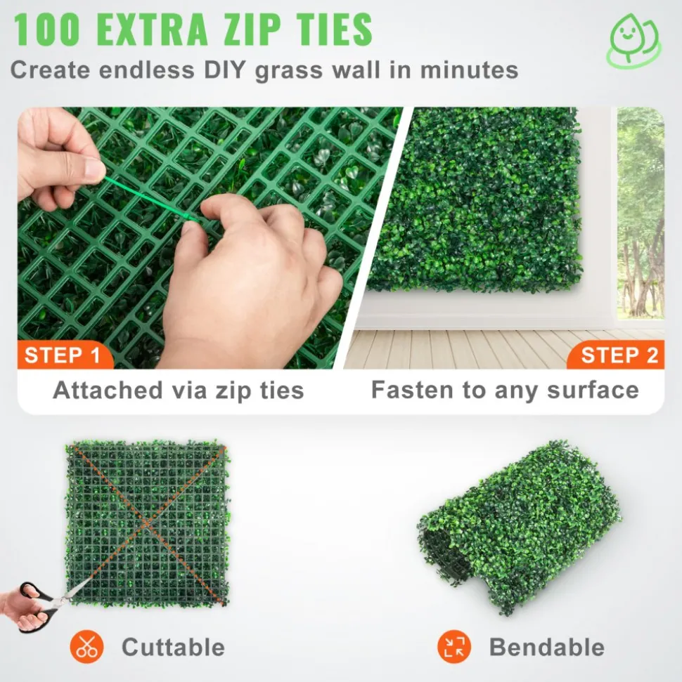 VEVOR 12PCS 20x20inch Artificial Boxwood Panels,Boxwood Hedge Wall Panels,Artificial Grass Backdrop Wall 1.6",Privacy Hedge Screen UV Protected for Outdoor Indoor Garden Fence Backyard