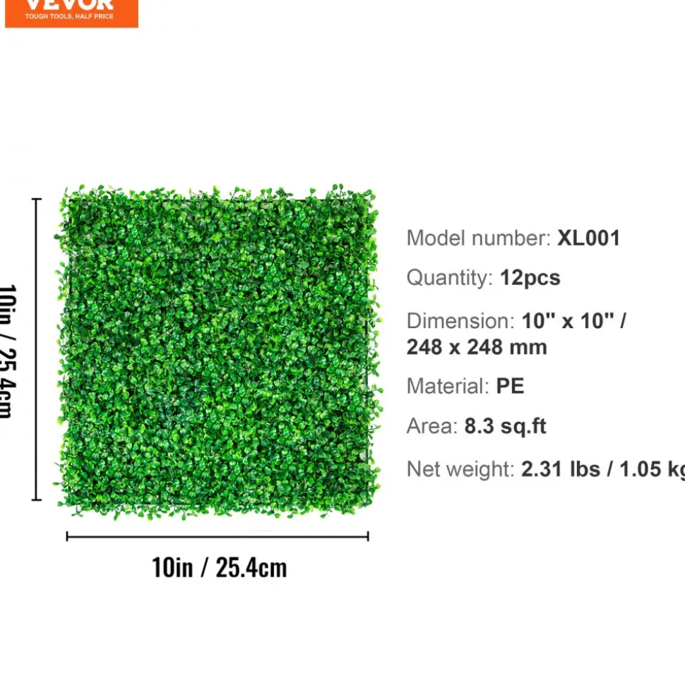 VEVOR 12PCS 10x10 inch Artificial Boxwood Panels, Boxwood Hedge Wall Mat,Artificial Grass Backdrop Wall, Privacy Hedge Screen UV Protected for Outdoor Indoor Garden Fence Backyard