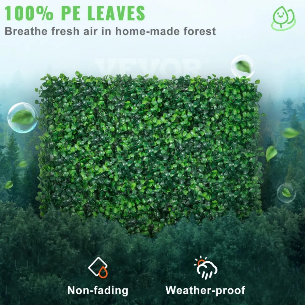 VEVOR 12PCS 10x10 inch Artificial Boxwood Panels, Boxwood Hedge Wall Mat,Artificial Grass Backdrop Wall, Privacy Hedge Screen UV Protected for Outdoor Indoor Garden Fence Backyard