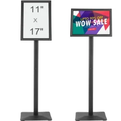 VEVOR Pedestal Sign Holder, 11 x 17 Inch Vertical and Horizontal Adjustable Poster Stand, Heavy-Duty Floor Standing Sign Holder with Metal Base for Display, Advertisement, and Outdoor, Black