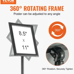 VEVOR Pedestal Sign Holder, 11 x 17 Inch Vertical and Horizontal Adjustable Poster Stand, Heavy-Duty Floor Standing Sign Holder with Round Base for Display, Advertisement, and Outdoor, Black
