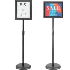 VEVOR Pedestal Sign Holder, 11 x 17 Inch Vertical and Horizontal Adjustable Poster Stand, Heavy-Duty Floor Standing Sign Holder with Round Base for Display, Advertisement, and Outdoor, Black