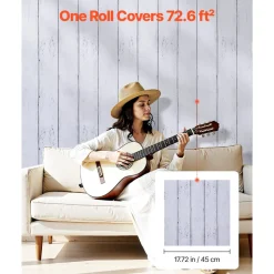 VEVOR Peel and Stick Wallpaper, 17.7 x 590.5 inch Contact Paper White Wood Textured Waterpoof Self Adhesive, Easy to Clean & Peel Wall Decorative Vinyl Roll for Bedroom Kitchen Bathroom Office Desk