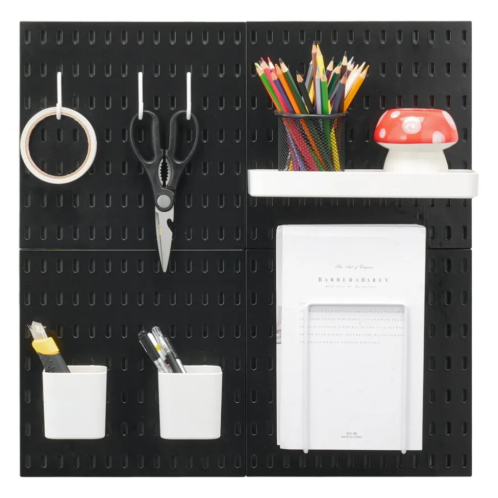 VEVOR Pegboard Combination Kit, 11" x 11" Plastic Pegboard, 4 Panels, Peg Board Wall Organizer Kit with Accessories, for Garage Tool Storage Kitchen Living Room Craft Room Office Bathroom Home, Black