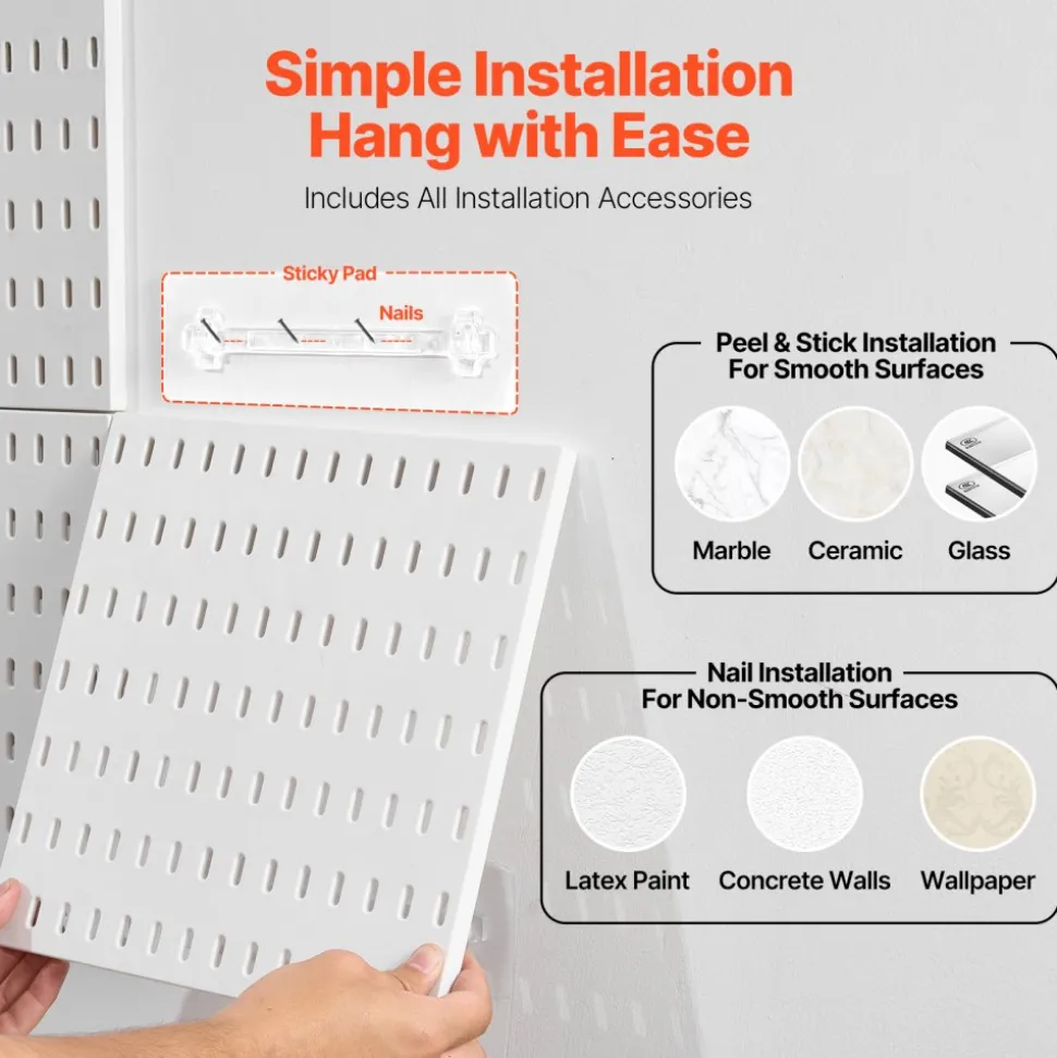 VEVOR Pegboard Combination Kit, 11" x 11" Plastic Pegboard, 4 Panels, Peg Board Wall Organizer Kit with Accessories, for Garage Tool Storage Kitchen Living Room Craft Room Office Bathroom Home, White