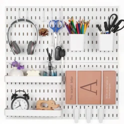 VEVOR Pegboard Combination Kit, 11" x 11" Plastic Pegboard, 4 Panels, Peg Board Wall Organizer Kit with Accessories, for Garage Tool Storage Kitchen Living Room Craft Room Office Bathroom Home, White