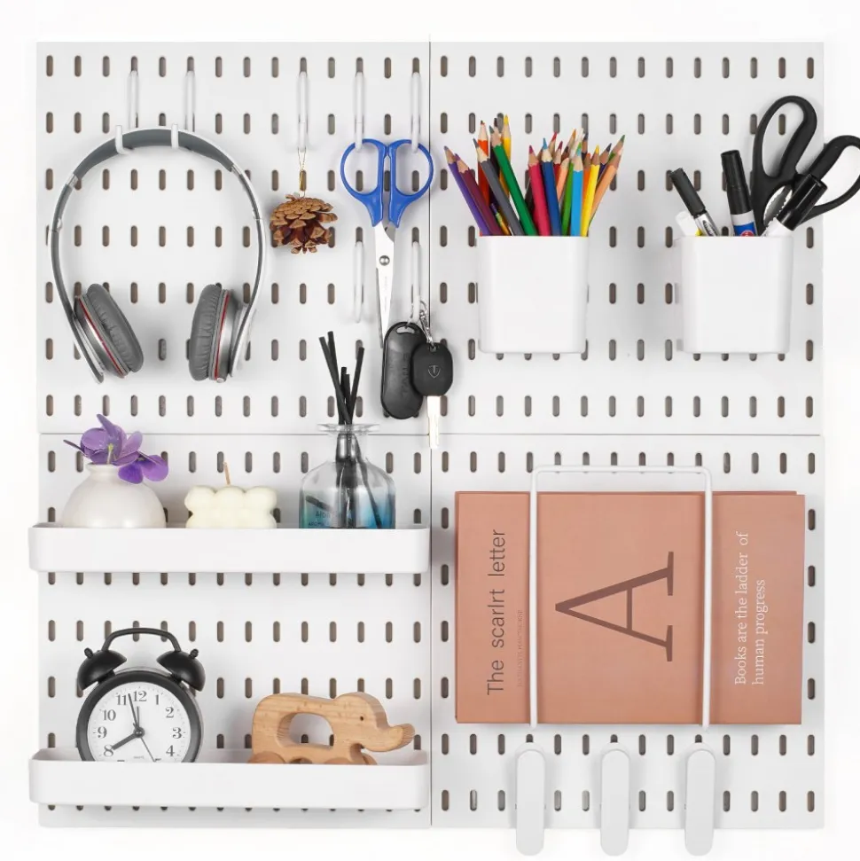 VEVOR Pegboard Combination Kit, 11" x 11" Plastic Pegboard, 4 Panels, Peg Board Wall Organizer Kit with Accessories, for Garage Tool Storage Kitchen Living Room Craft Room Office Bathroom Home, White