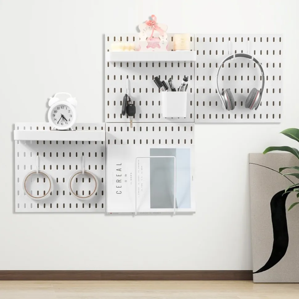 VEVOR Pegboard Combination Kit, 11" x 11" Plastic Pegboard, 4 Panels, Peg Board Wall Organizer Kit with Accessories, for Garage Tool Storage Kitchen Living Room Craft Room Office Bathroom Home, White